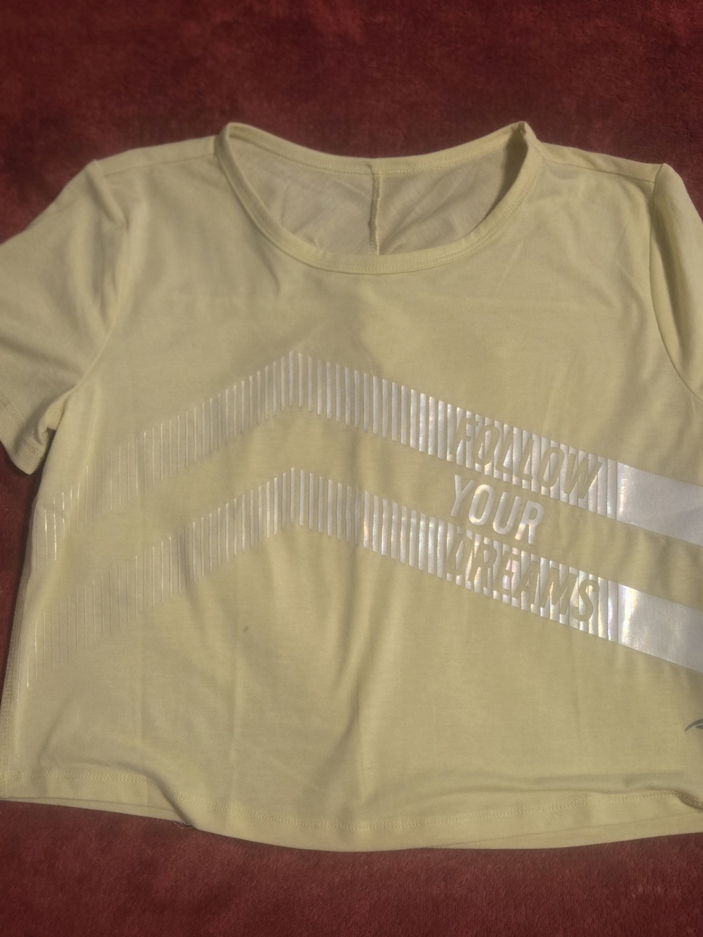 Athletic Works Girls Pale Yellow Crop Tee With Follow Your Dreams Graphic